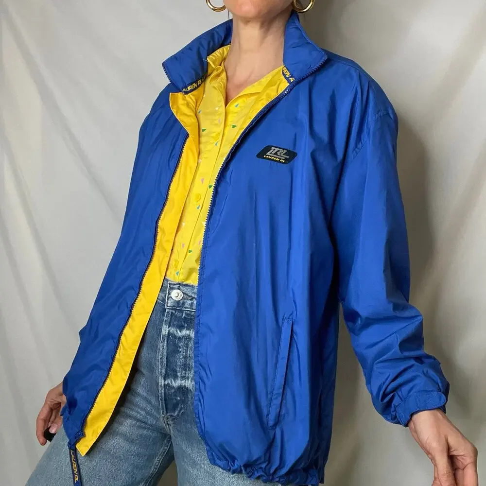 Lauren Ralph Lauren polo sport windbreaker jacket blue yellow oversized preppy M